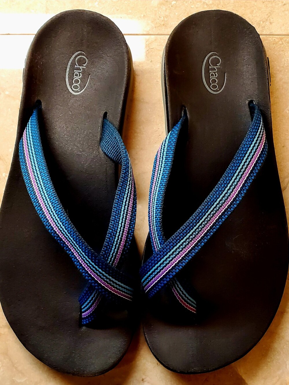CHACO Tanana Ecotred Toe Loop Blue/Pink Strap Sandal Women's US Size 7 - Picture 7 of 11
